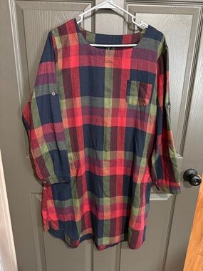 SHEIN Plaid Tunic in Red, Navy & Green